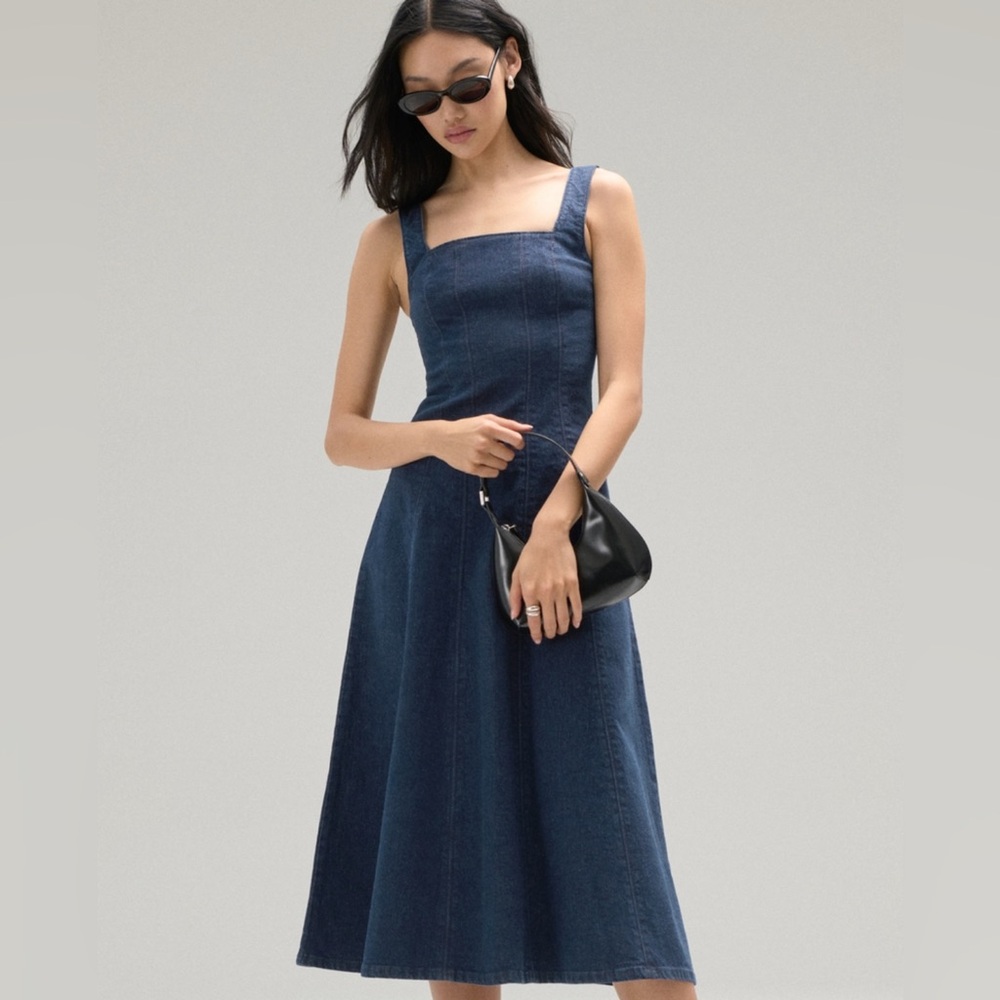 NWT Abercrombie & Fitch Dark Blue Denim Midi Dress - XXS